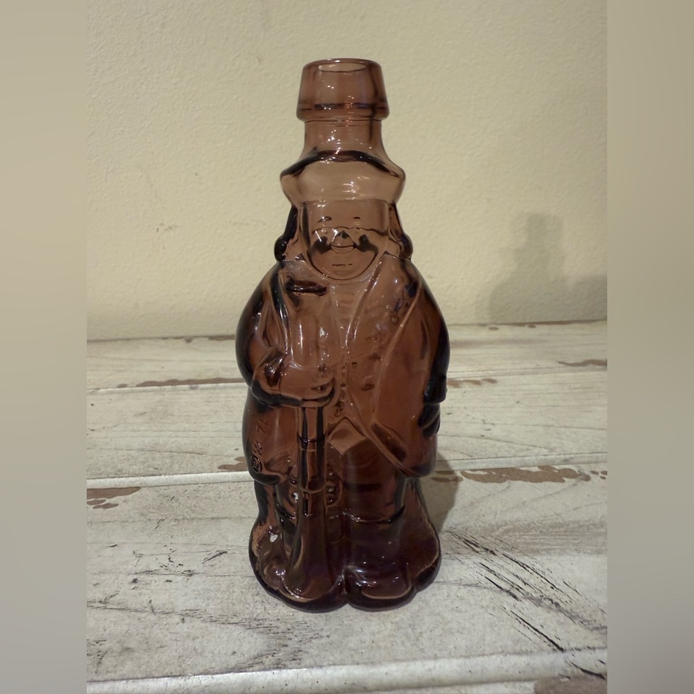 Vintage Wheaton NJ Purple Glass Bottle Shaped Like Man With Musket